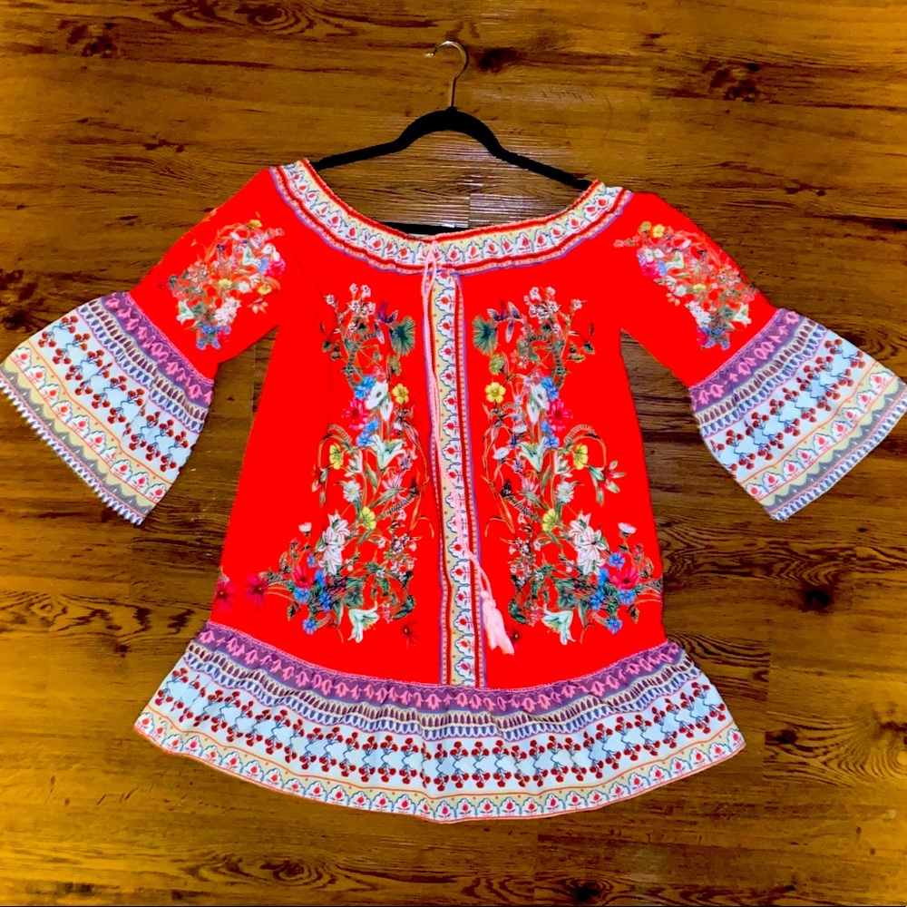 Coral floral off the shoulder dress